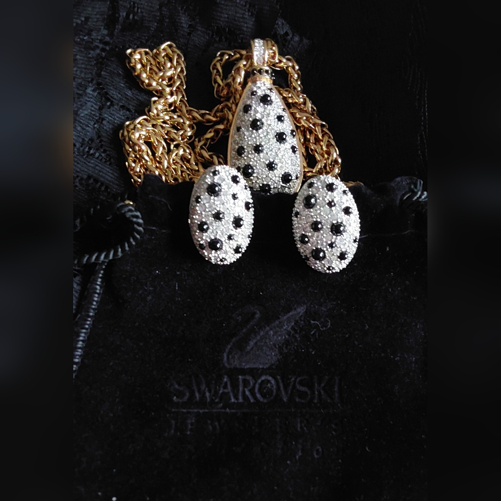 VINTAGE SWAROVSKI JEWELER'S CRYSTAL & GOLD REVERSIBLE PENDANT & EARRING SET